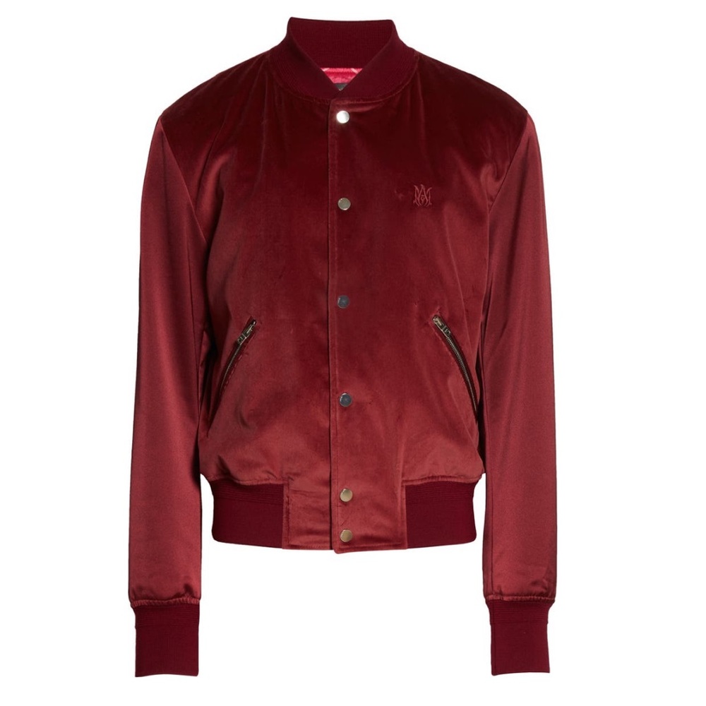 AMIRI Embroidered Logo Velveteen & Satin Bomber Jacket Size 36 US 46 EU NWOT